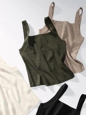 Uniqulo Washable Knit Rib Square Neck Tank Top - Dark Olive Green - Medium